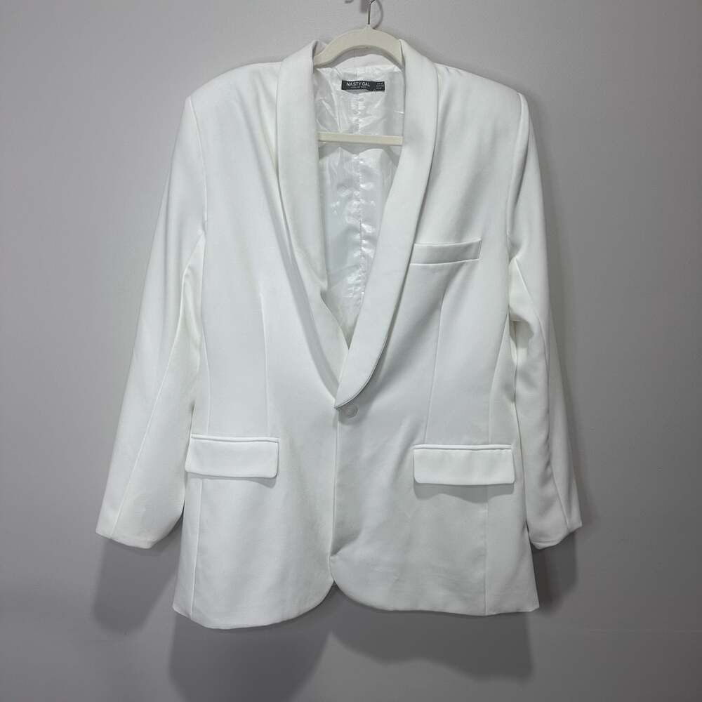 Nasty Gal Collection White Rhinestone Bride Embellished Shawl Collar Blazer, Sz